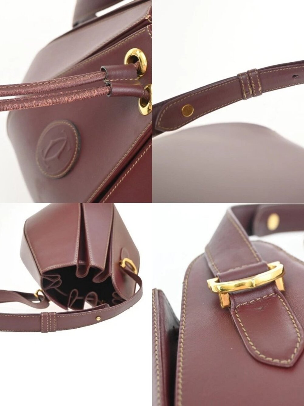 CARTIER Logo Tulip Bucket Drawstring Shoulder Bag Leather Red GHW Spain 35ZA374 - Picture 8 of 13